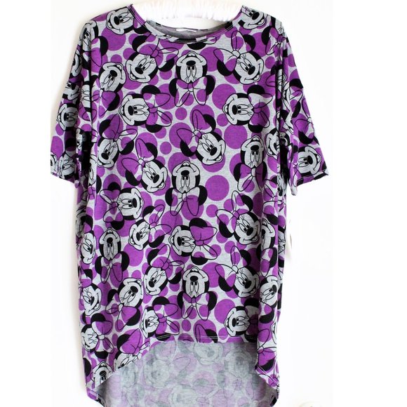 LulaRoe Disney IRMA Tunic XS Minnie Mouse Shirt High Low Knit Gray Purple Comfy - Picture 2 of 8